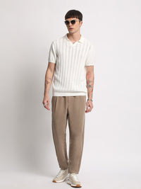THE BEAR HOUSE Striped Polo Collar Pure Cotton T-shirt