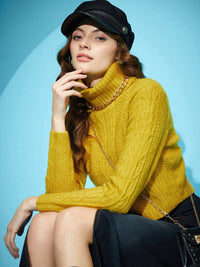 STREET 9 Self Design Turtle Neck Acrylic Pullover