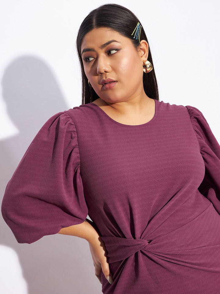 SASSAFRAS Curve Plus Size Puff Sleeve Sheath Dress