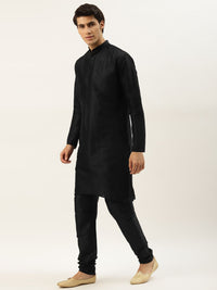 SOJANYA Kurta Solid Hitam Lelaki dengan Jaket Churidar & Nehru