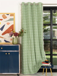 URBAN SPACE Green & White Embroidered Long Door Curtain