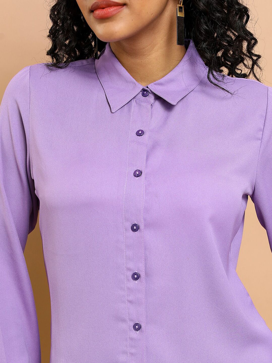 CHIC BY TOKYO TALKIES Purple Spread Collar Formal Shirt