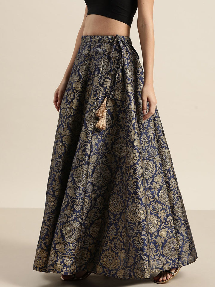 Shae by SASSAFRAS Women Deep Navy Blue Floral Skirt