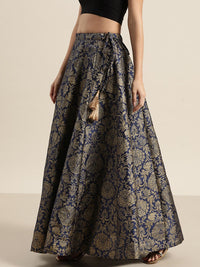 Shae by SASSAFRAS Women Deep Navy Blue Floral Skirt