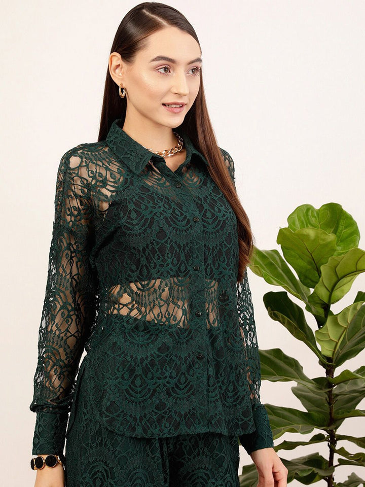 STREET 9 Green Contemporary Self Design Casual Shirt