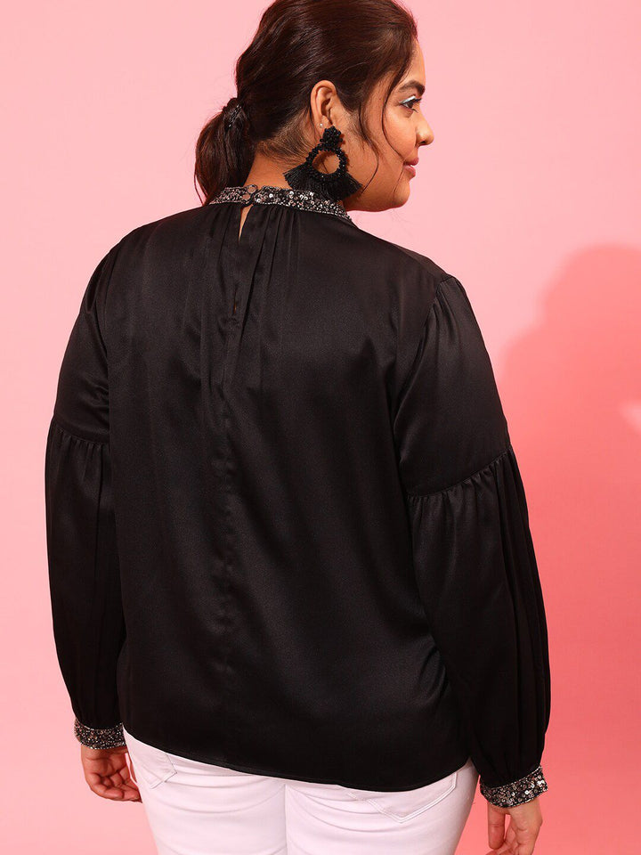 CURVY STREET Round Neck Sequined Regular Top