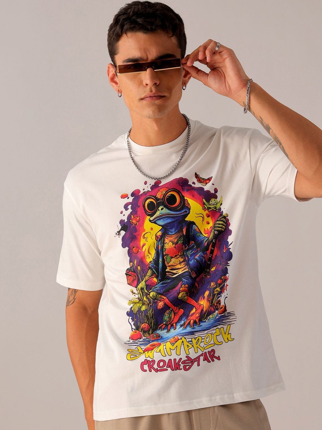 The Indian Garage Co Men Back Printed Boxy Oversized Pure Cotton T-shirt