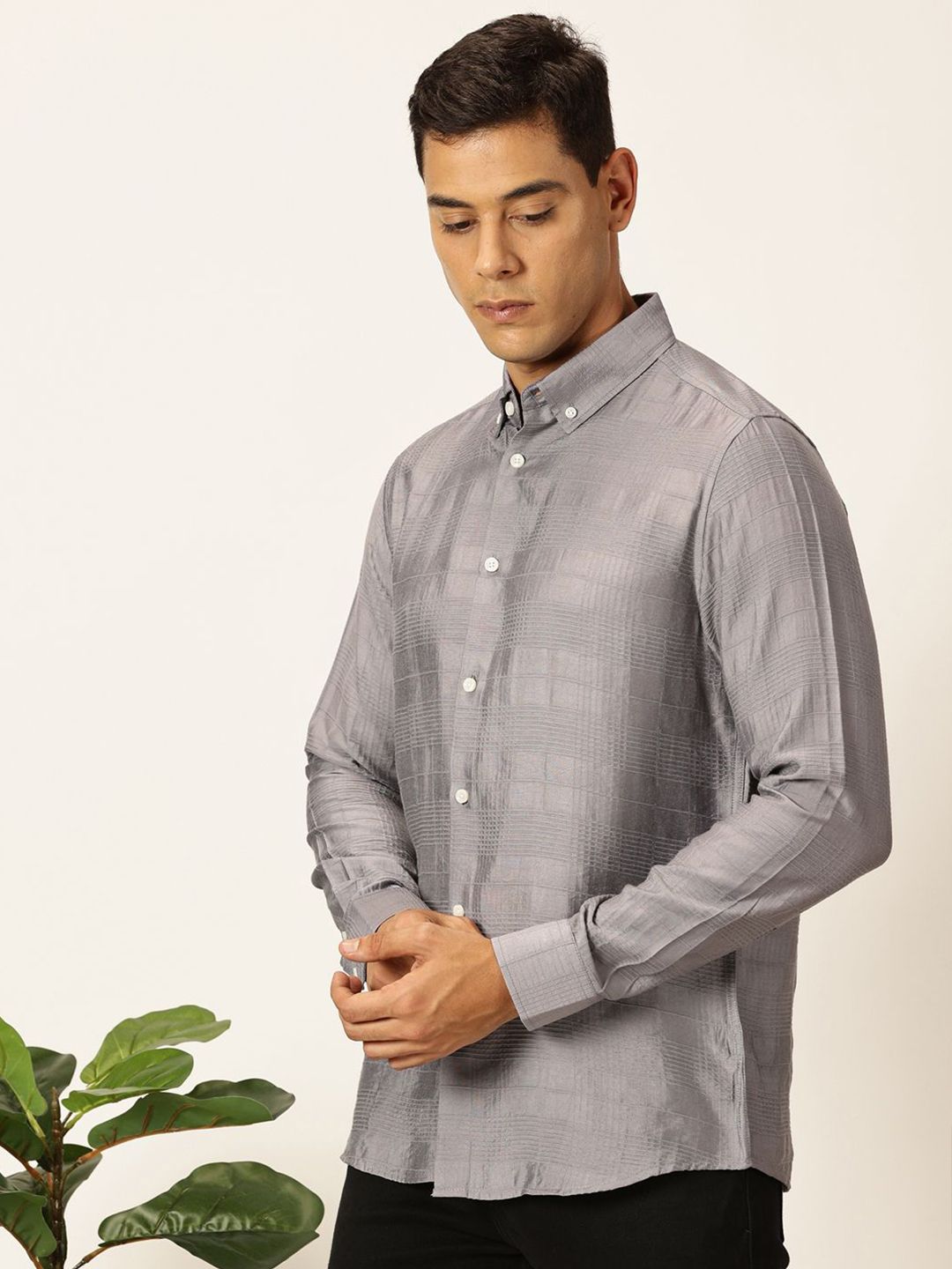 Thomas Scott Men Premium Button-Down Collar Tartan Checked Cotton Slim Fit Casual Shirt