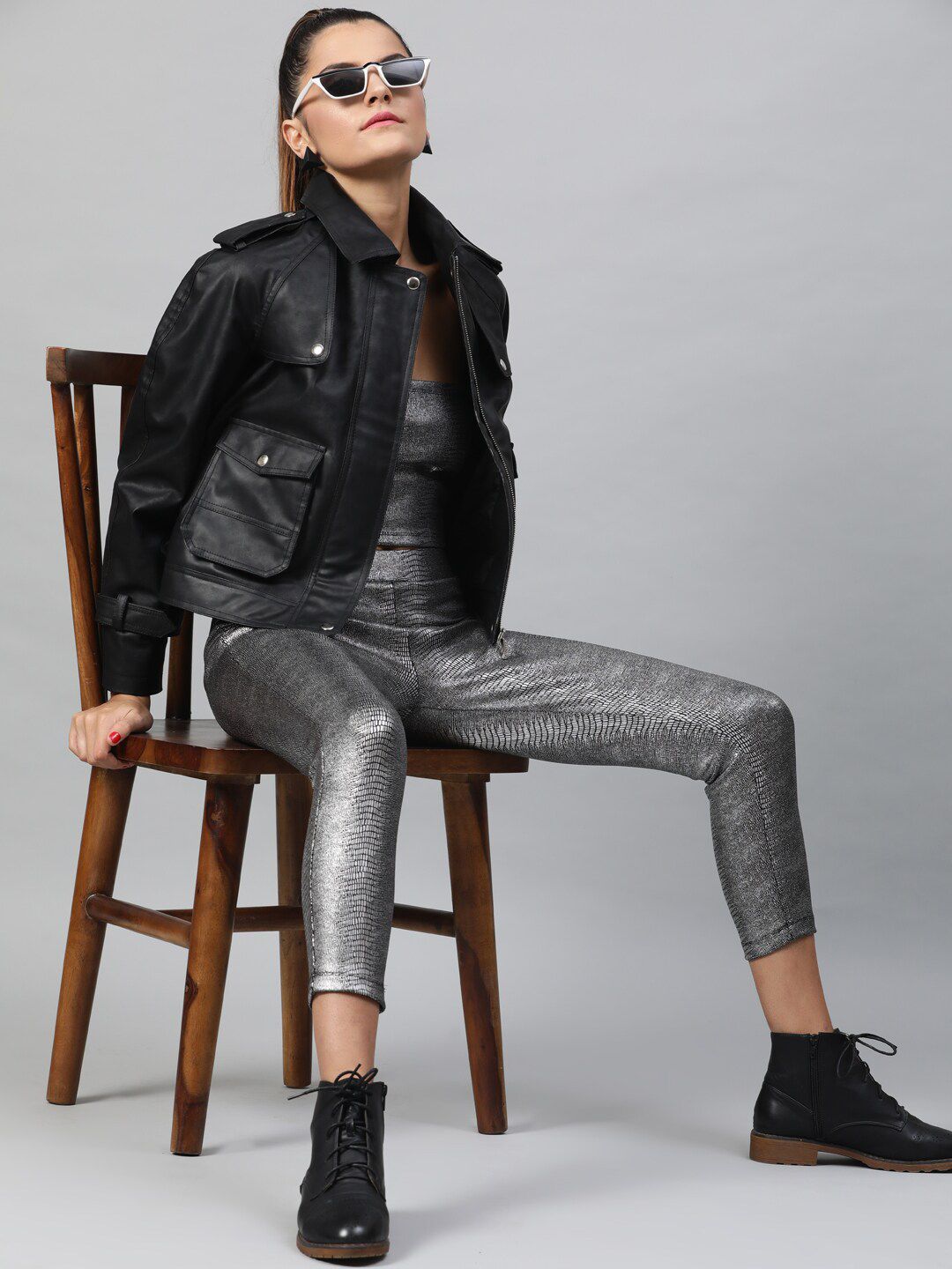 STREET 9 Women Silver Solid Skinny-Fit Treggings