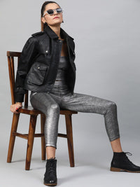 STREET 9 Women Silver Solid Skinny-Fit Treggings
