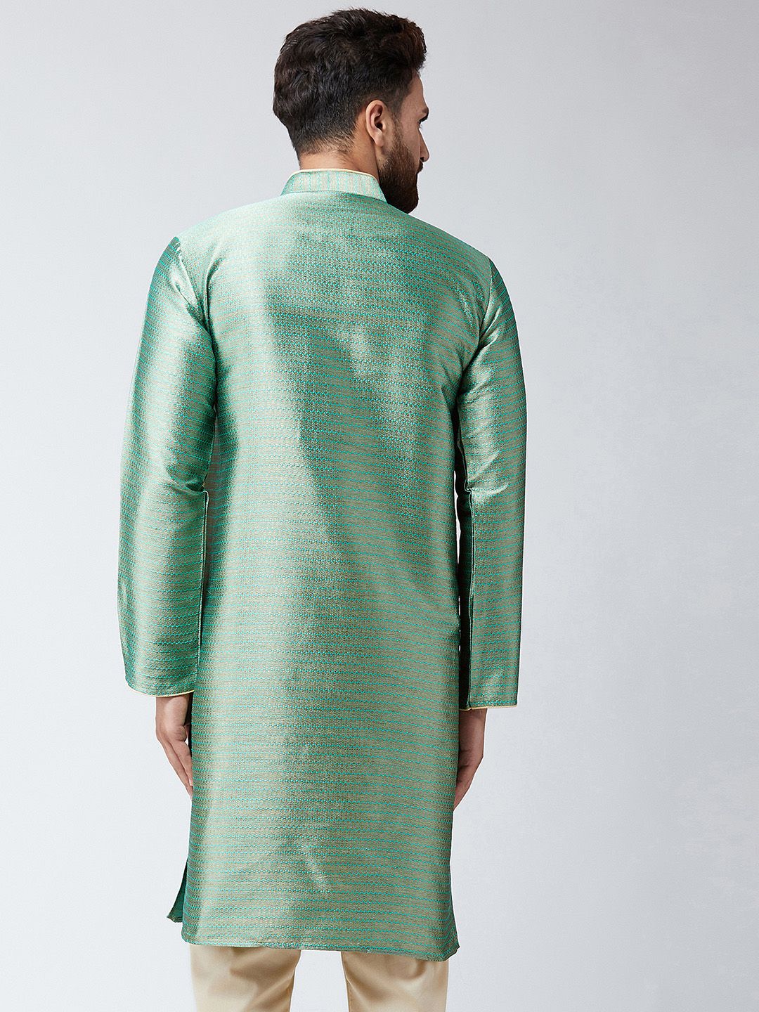 SOJANYA Men Green Woven Design Straight Kurta