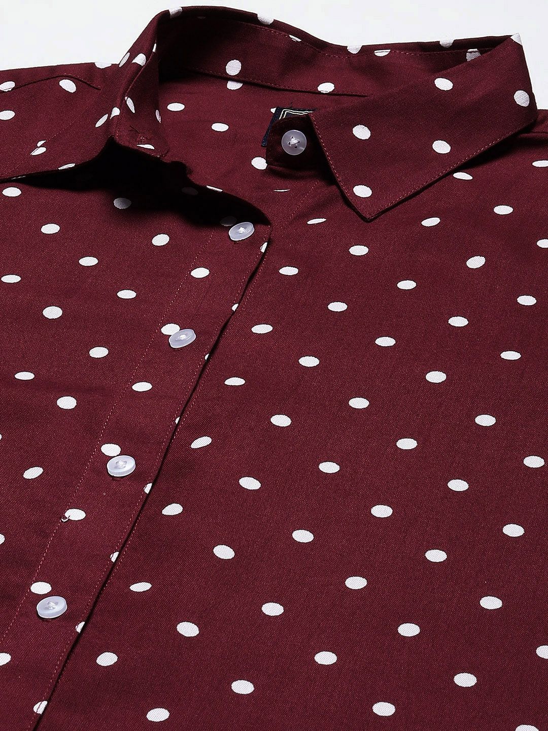 DENNISON Women Maroon & White Smart Polka Dot Printed Casual Shirt