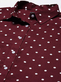 DENNISON Women Maroon & White Smart Polka Dot Printed Casual Shirt