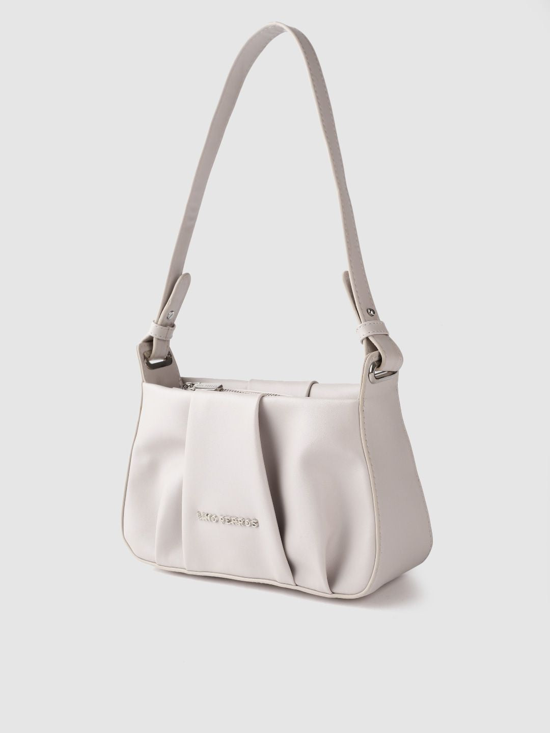 Lino Perros Off-White Structured Shoulder Bag with Pleated Detail