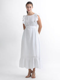 RAREISM Flutter Sleeve Linen A-Line Midi Dress