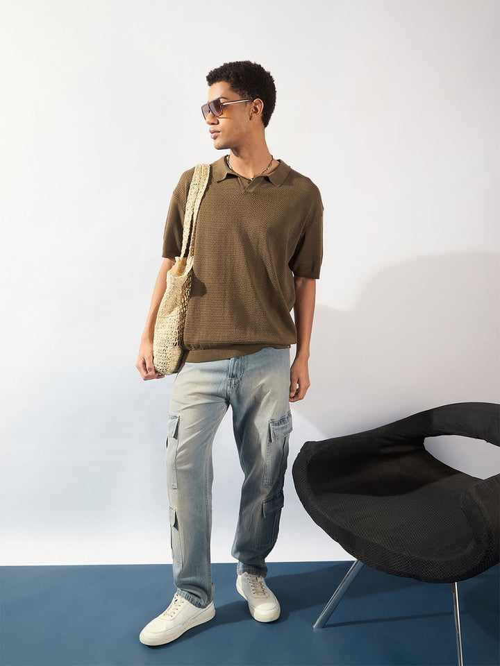 DENNISON Men Oversized Polo Collar Knitted T-Shirt