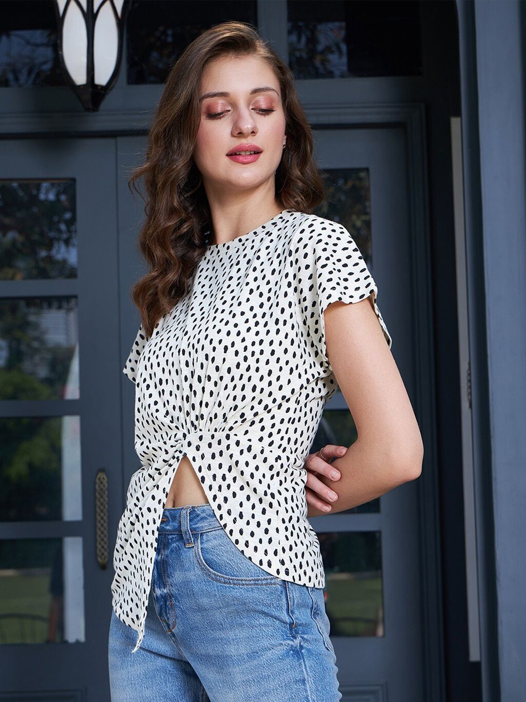 Berrylush Abstract Printed Cotton Top