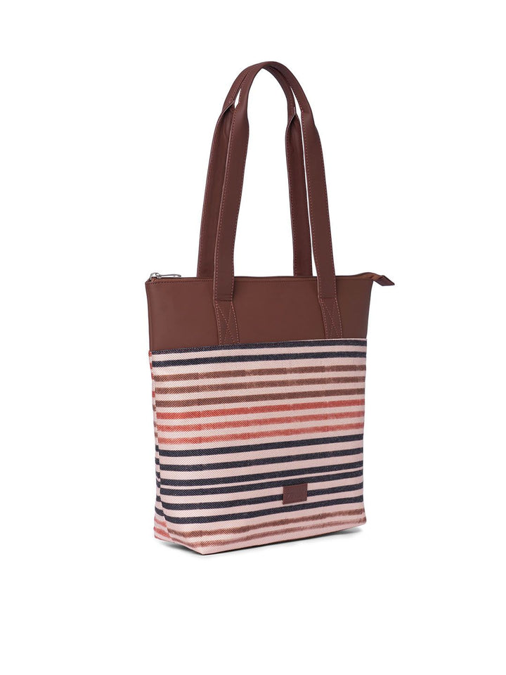 ZOUK Striped Shopper Jute Tote Bag