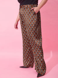CURVY STREET Women Printed Loose Fit High-Rise Trousers