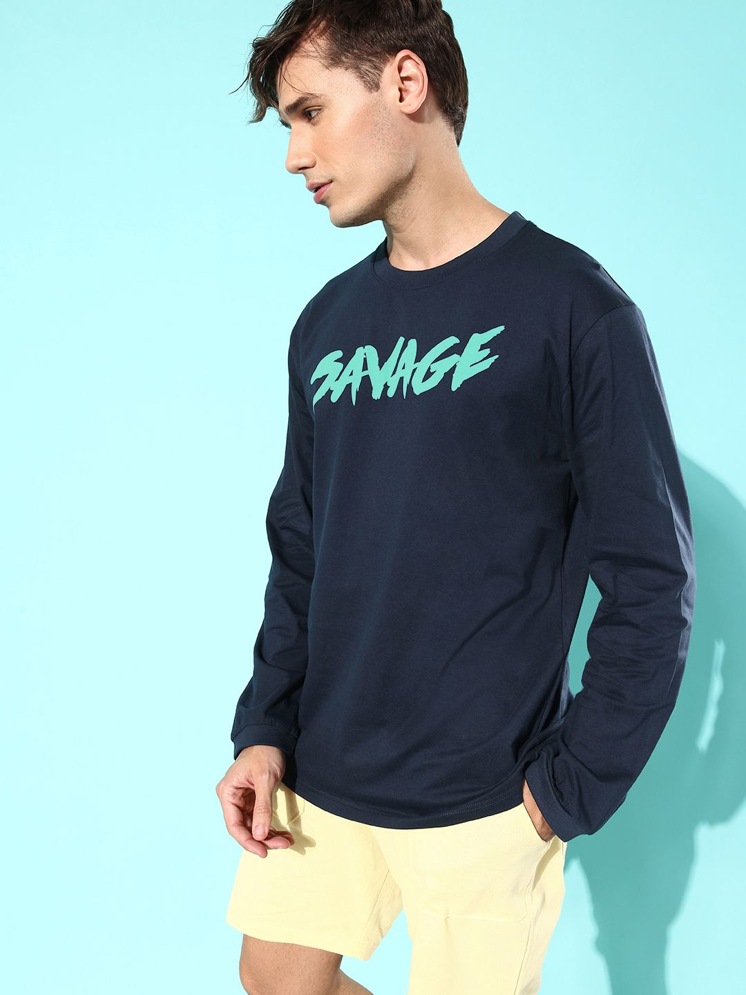 Difference of Opinion Men Navy Blue Printed Pure Cotton Oversized T-shirt