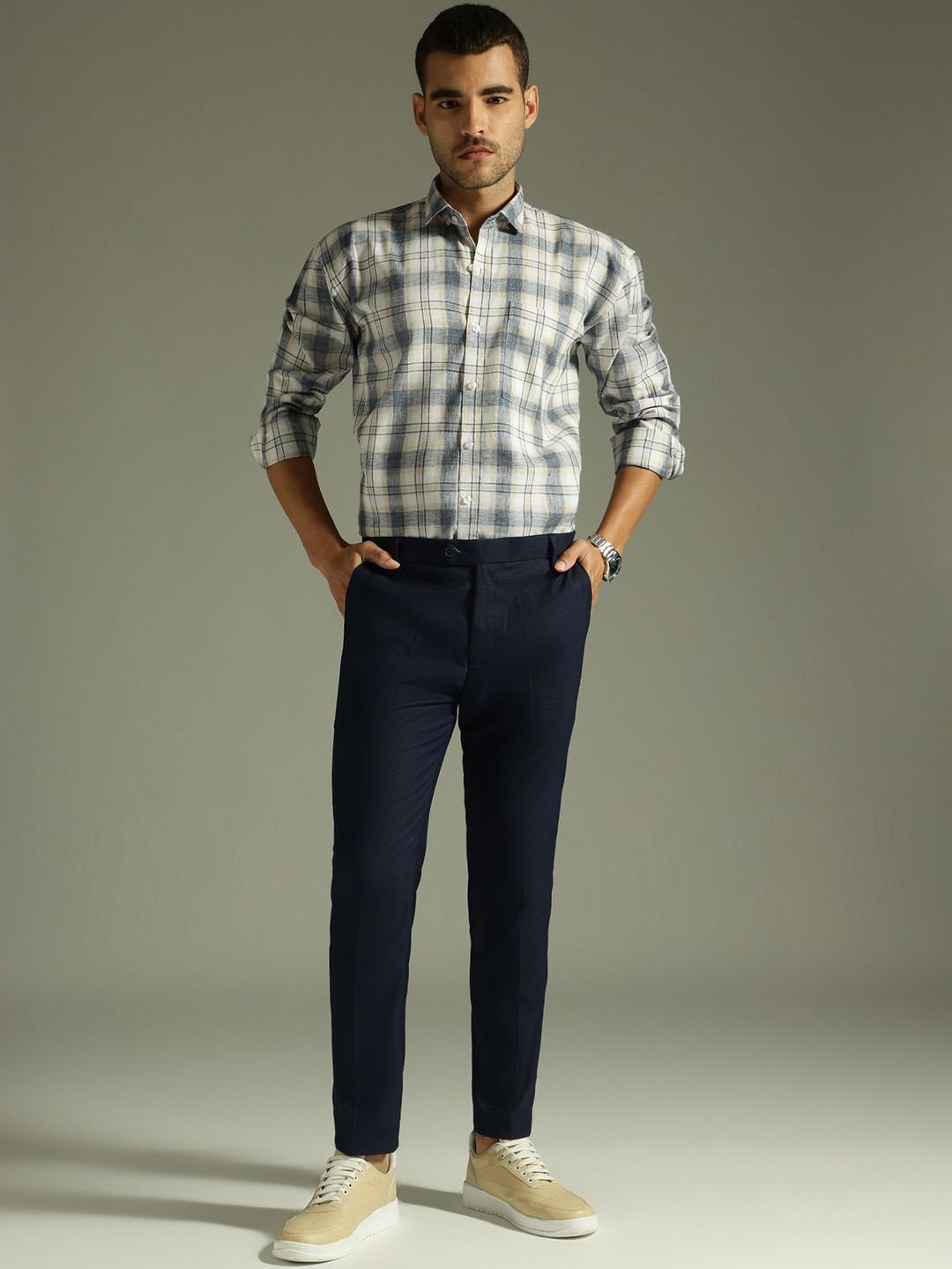DENNISON Men Textured Smart Tapered Fit Trousers