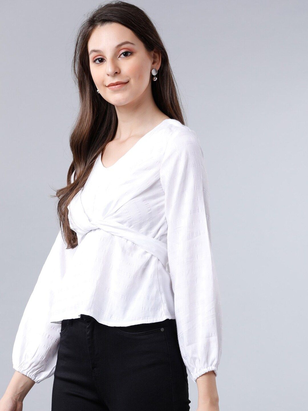 Tokyo Talkies Women White Solid Empire Top
