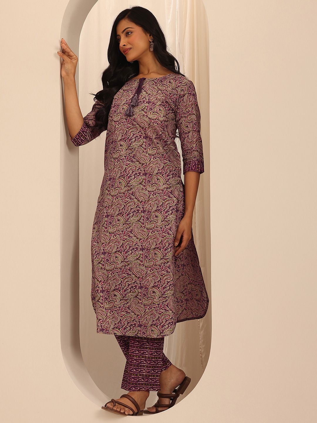 Libas Women Paisley Printed Regular Pure Cotton Kurta with Trousers