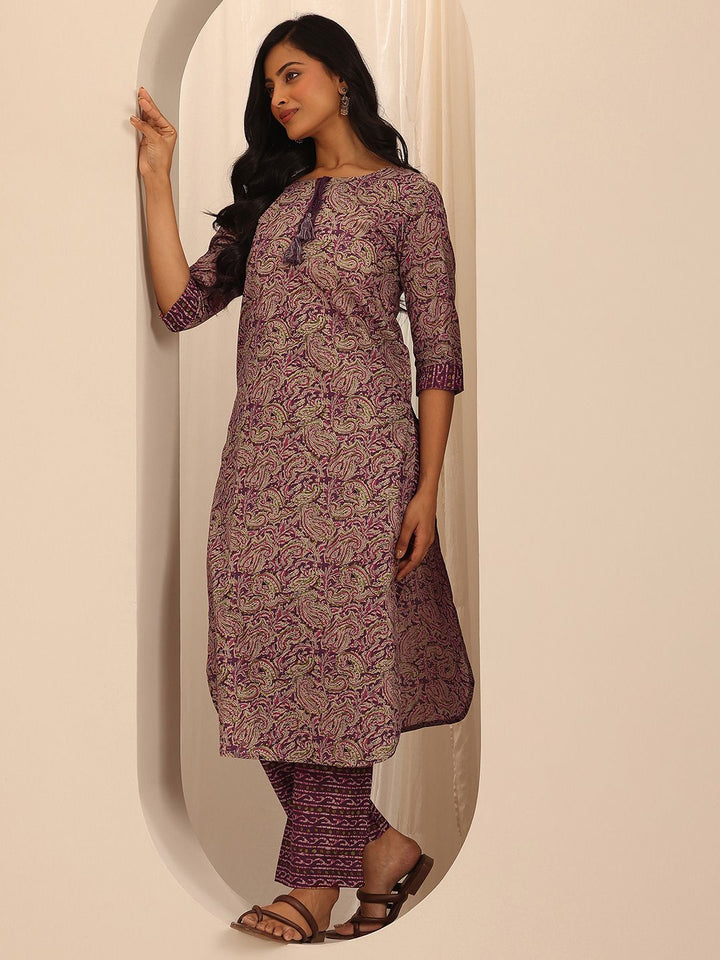 Libas Women Paisley Printed Regular Pure Cotton Kurta with Trousers