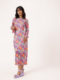 DressBerry Girly Glam Soft Net Floral Printed Sheath Midi Dress Comes With Inner Slip