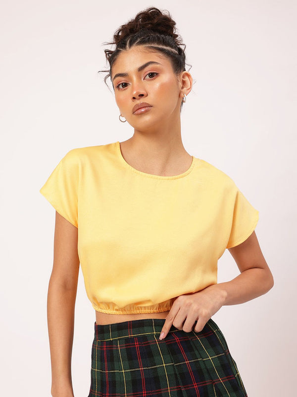 DressBerry Butter Yellow Blouson Crop Top