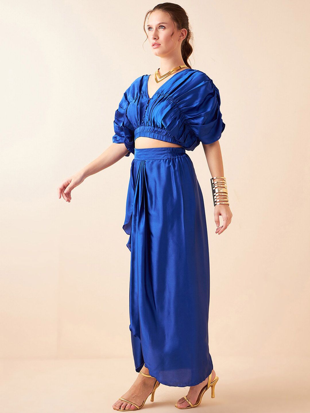 Antheaa V-Neck Drapped Top & Skirts