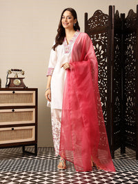 House of Pataudi Floral Regular Pure Cotton Jashn Kurta with Trousers & With Dupatta