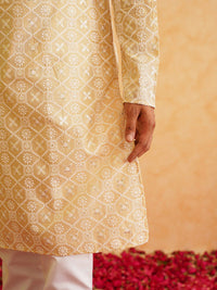SOJANYA Motif Etnik Bersulam Kolar Mandarin Benang Kerja Kurta Lurus Kapas Tulen