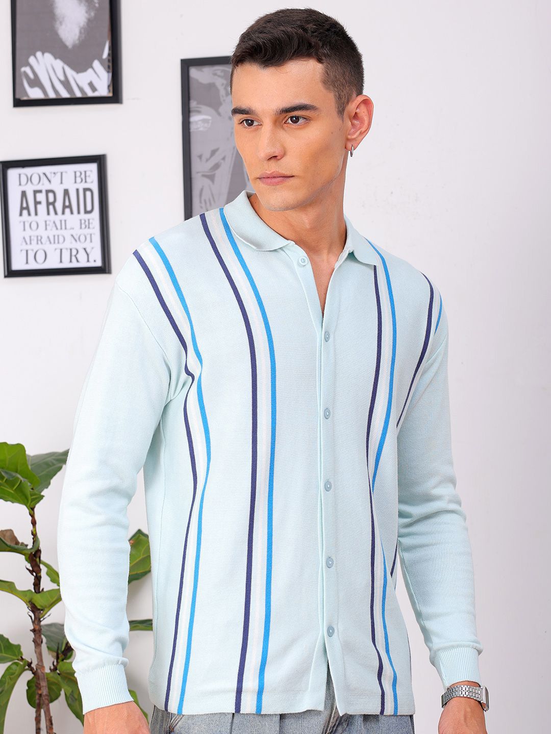 The Indian Garage Co Men Relaxed Fit Striped Flat Knit Polo Resortwear Shirt