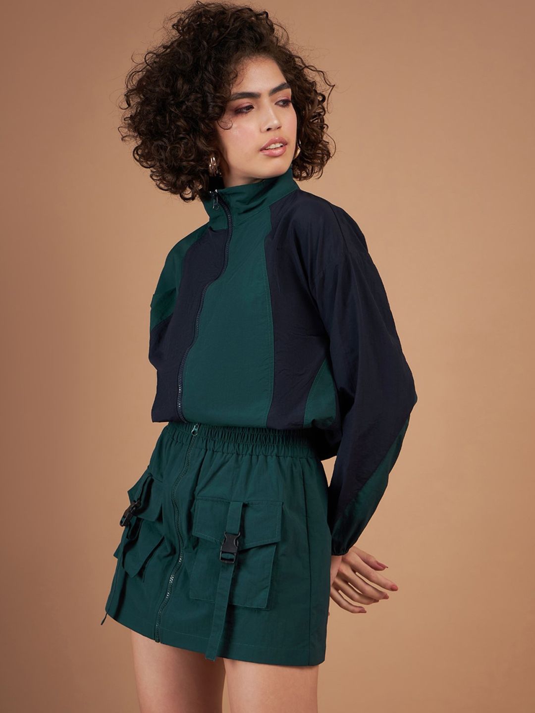 SASSAFRAS Green Colourblocked Mock Collar Bomber Jacket