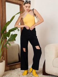 Berrylush Women Straight Fit High-Rise Cotton Highly Distressed Jeans