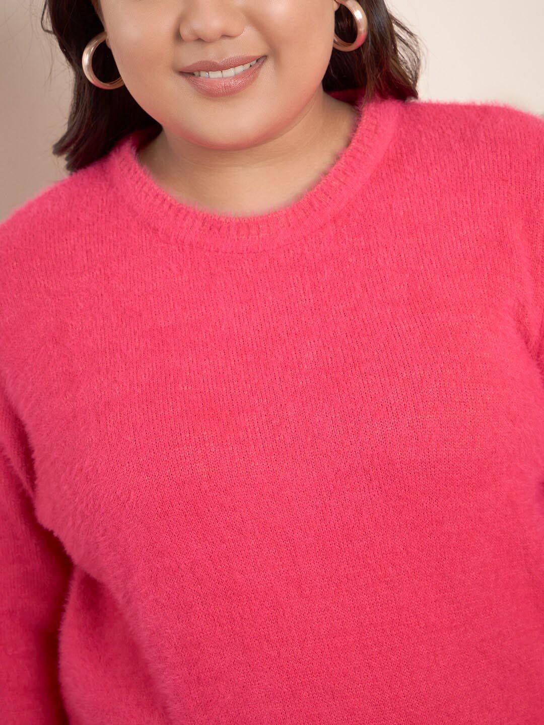 CURVY STREET Plus Size Round Neck Acrylic Pullover