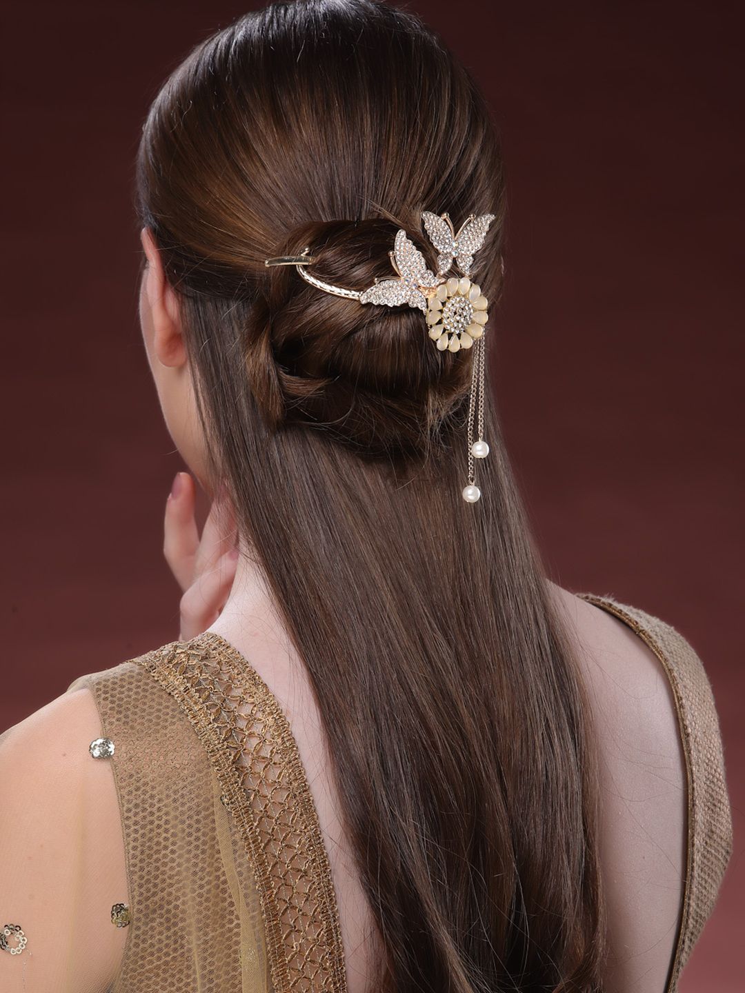PANASH Women Stone Studded Butterfly Shaped Embellished Claw Clip
