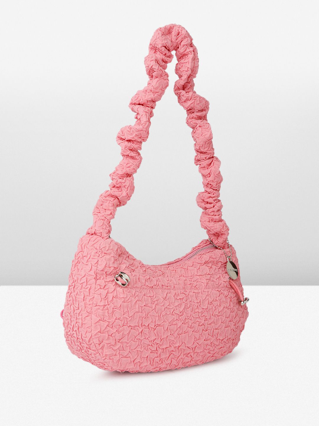 DressBerry Textured Self Design Half Moon Hobo Bag