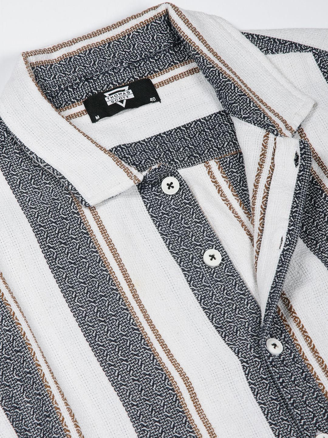 Thomas Scott Men Premium Spread Collar Vertical Striped Cotton Slim Fit Casual Shirt