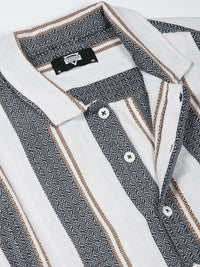 Thomas Scott Men Premium Spread Collar Vertical Striped Cotton Slim Fit Casual Shirt