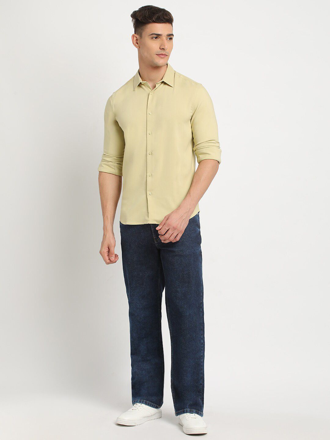 THE BEAR HOUSE Spread Collar Long Sleeves Slim Fit Casual Shirt