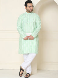 SOJANYA PLUS Size Floral Embroidered Band Collar Straight Kurta