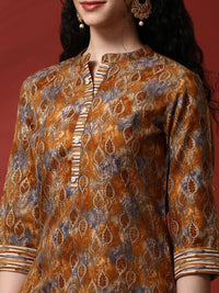Anouk Floral Printed Mandarin Collar Straight Kurta With Trousers