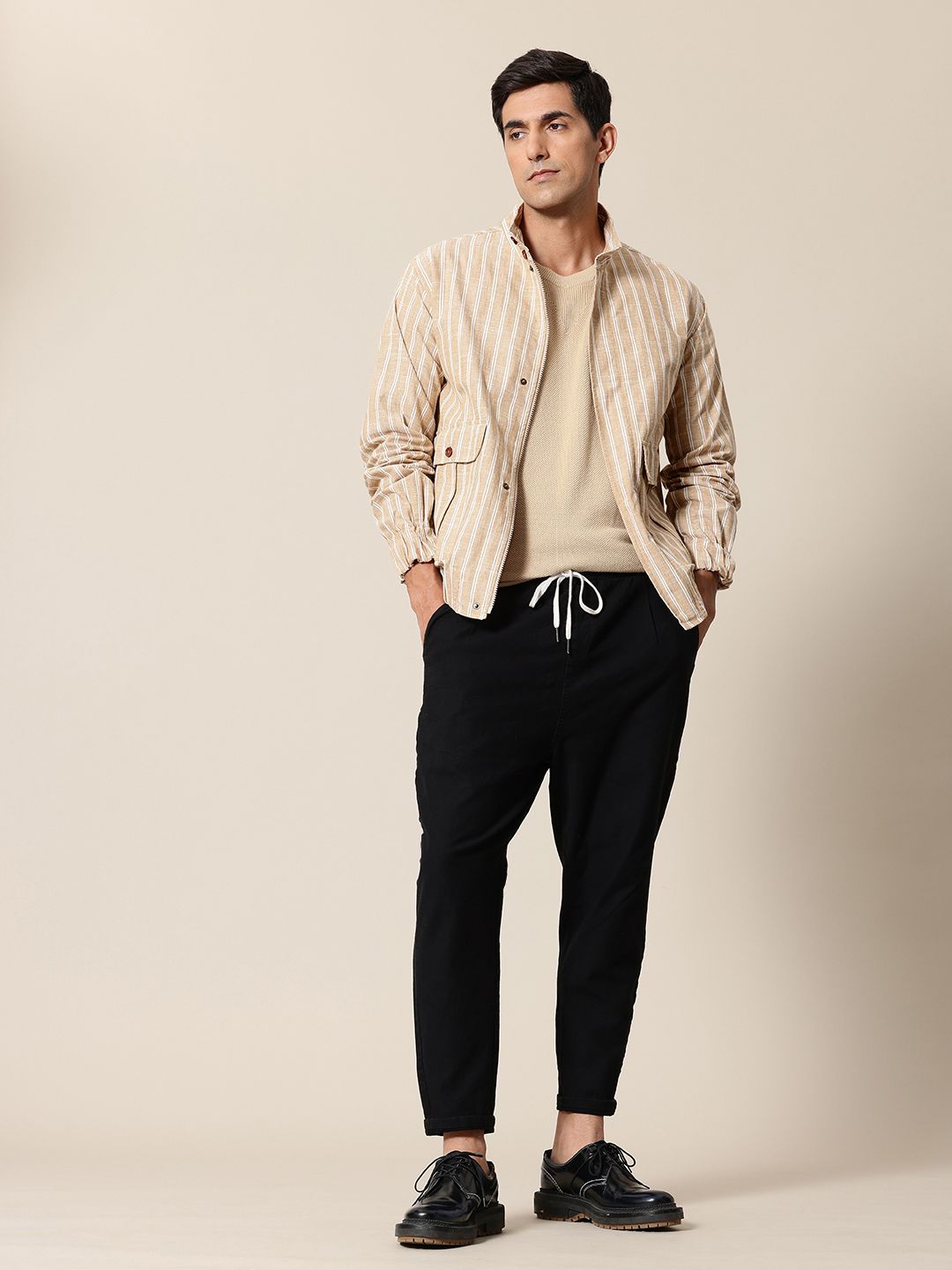 Mr Bowerbird Stand Collar Striped Bomber Jacket