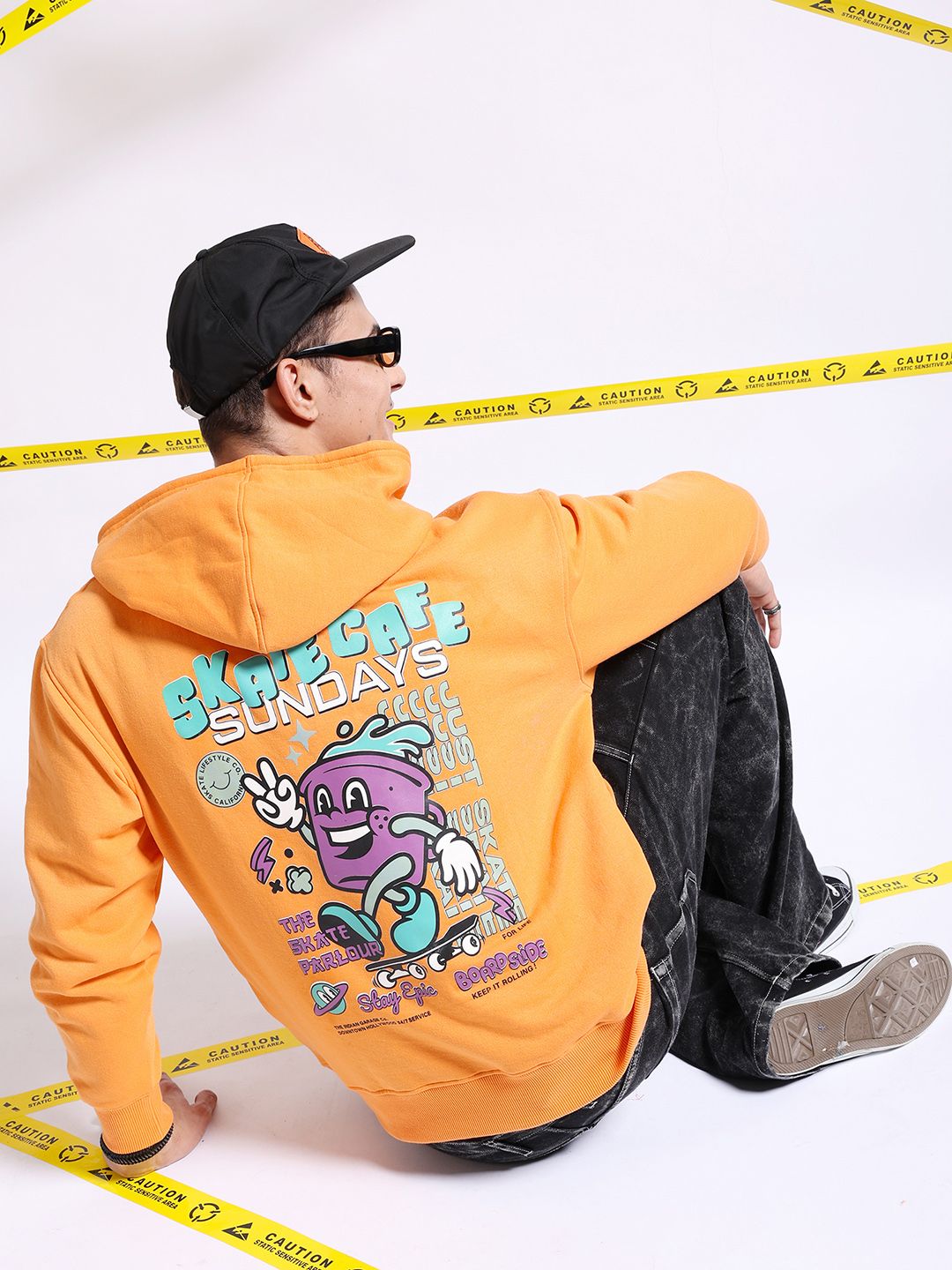 The Indian Garage Co Graphic Back Printed Hooded Oversized Pullover Sweatshirt