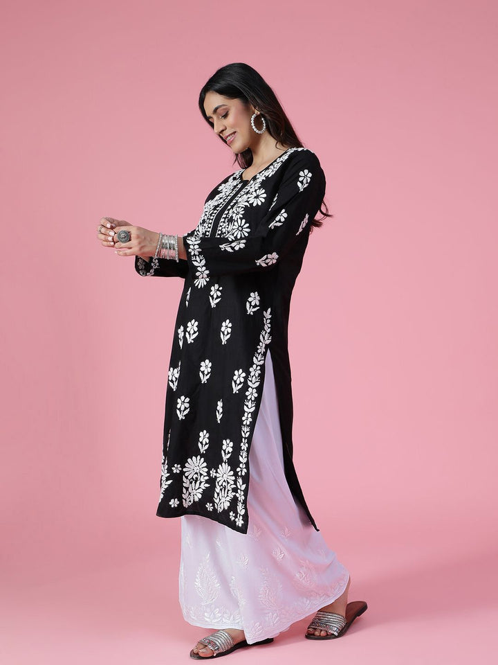 House of Chikankari Women Black Cotton Chikankari Embroidered Kurta