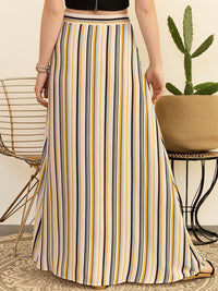 Berrylush Beige Striped High Rise Slit Flared Maxi Skirt