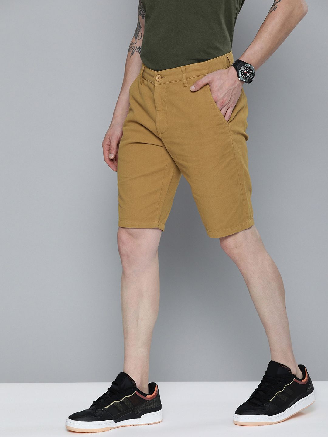 The Indian Garage Co Men Brown Slim Fit Cotton Chino Shorts