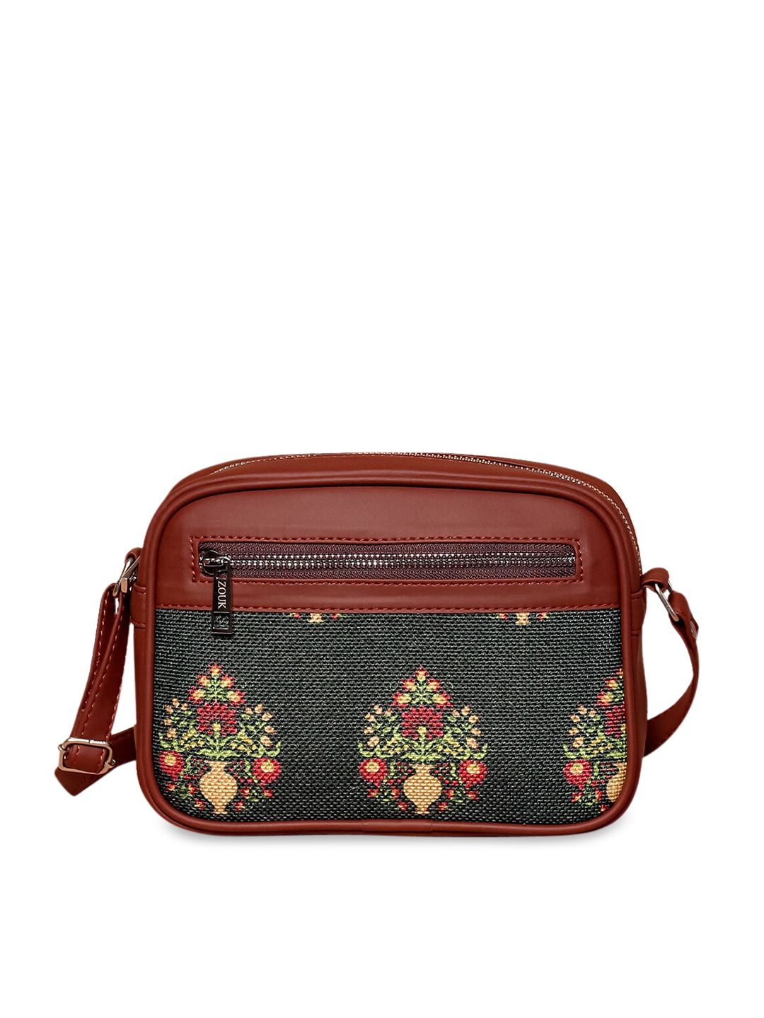 ZOUK Green Floral Structured Sling Bag